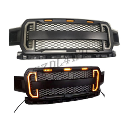 Front Grill Mesh Grille Raptor Style Replacement For Ford F150 2018 2019 2020 With Drl & Turn Signal Lights And 3 Amber